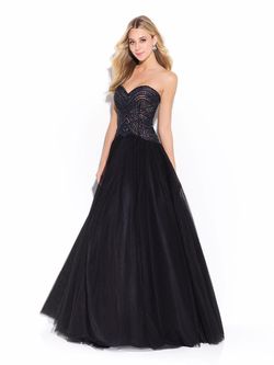 Style 17-303 Madison James Black Tie Size 8 Strapless Floor Length Ball gown on Queenly
