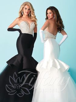 Style 16217 Tiffany Designs White Size 8 Sequin Floor Length Train Sweetheart Mermaid Dress on Queenly