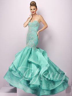 Style 16235 Tiffany Designs Blue Size 12 Tulle Strapless Sequined Pageant Mermaid Dress on Queenly