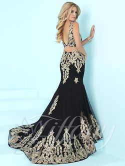 Style 16237 Tiffany Designs Black Size 10 Train Jersey Tulle 16237 Mermaid Dress on Queenly