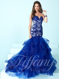 Style 16248 Tiffany Designs Blue Size 8 Sweetheart Floor Length Strapless Mermaid Dress on Queenly