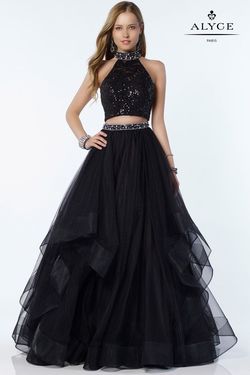 Style 6784 Alyce Paris Black Size 0 Halter Ball gown on Queenly