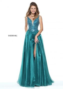 Style 50935 Sherri Hill Blue Size 10 Sequin 50935 Tall Height Side slit Dress on Queenly