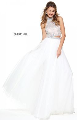 Style 50704 Sherri Hill White Size 8 Jewelled Prom Embroidery Two Piece Ball gown on Queenly