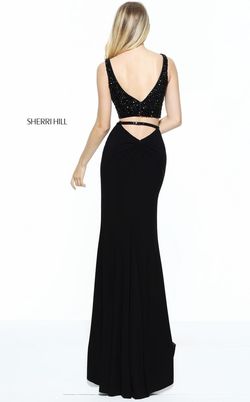 Style 50996 Sherri Hill Black Tie Size 0 Prom Straight Dress on Queenly