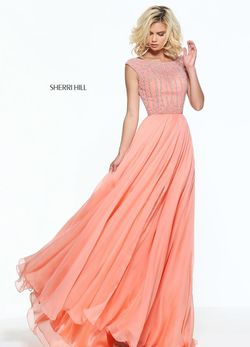 Style 50929 Sherri Hill Pink Size 14 Sequined Plus Size Coral Side slit Dress on Queenly