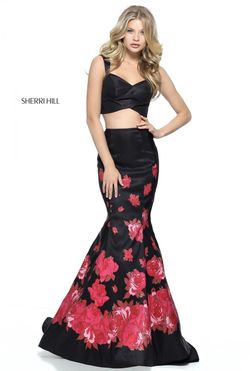Style 51203 Sherri Hill Black Size 6 Pageant Print Tall Height Mermaid Dress on Queenly