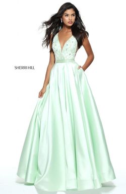 Style 50964 Sherri Hill Light Green Size 10 Black Tie Ball gown on Queenly