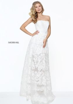 Style 50878 Sherri Hill White Size 00 Pageant Lace Sheer Prom Floor Length Ball gown on Queenly