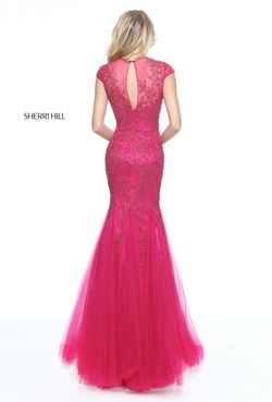Style 51117 Sherri Hill Pink Size 12 Cap Sleeve Tulle Pageant Mermaid Dress on Queenly