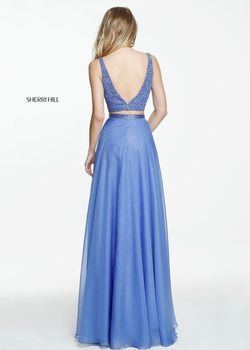 Style 50800 Sherri Hill Blue Size 10 Floor Length Bridgerton Prom A-line Dress on Queenly