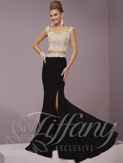 Style 46080 Tiffany Designs Black Size 8 Two Piece Tall Height Cap Sleeve Mermaid Dress on Queenly