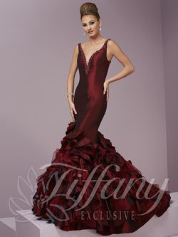 Style 46093 Tiffany Designs Red Size 8 Burgundy Military Floor Length Mermaid Dress on Queenly