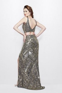Style 3043 Primavera SIlver Size 2 Jewelled Side slit Dress on Queenly