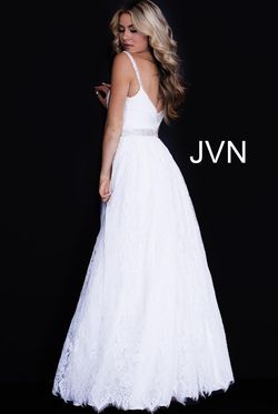 Style JVN58005 Jovani White Size 2 Jewelled Belt Tall Height Floor Length A-line Dress on Queenly