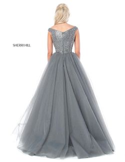 Style 51447 Sherri Hill Silver Size 8 Prom Pageant Floor Length Ball gown on Queenly
