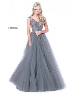 Style 51447 Sherri Hill Silver Size 2 Floor Length Prom Ball gown on Queenly