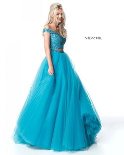 Style 51375 Sherri Hill Blue Size 0 Sequined Black Tie Floor Length Ball gown on Queenly