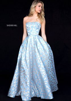 Style 51597 Sherri Hill Light Blue Size 2 Floor Length Ball gown on Queenly