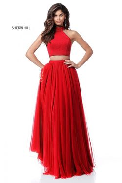 Style 51721 Sherri Hill Red Size 10 Floor Length Prom Side slit Dress on Queenly