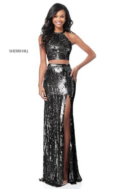 Style 51662 Sherri Hill Black Tie Size 6 Pageant Side slit Dress on Queenly