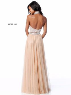 Style 51910 Sherri Hill Pink Size 10 Prom Beaded Top High Neck A-line Dress on Queenly