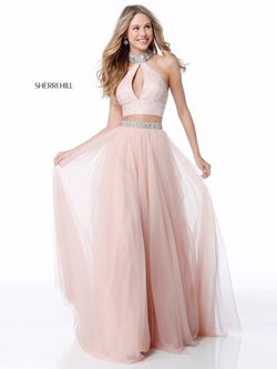 Style 51910 Sherri Hill Pink Size 10 Prom Beaded Top High Neck A-line Dress on Queenly