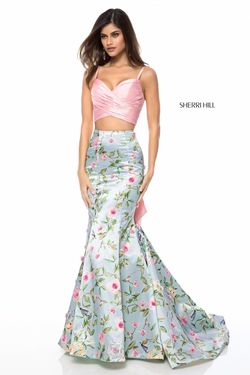 Style 51943 Sherri Hill Multicolor Size 4 Floor Length Print Turquoise Prom Mermaid Dress on Queenly