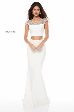 Style 51966 Sherri Hill White Size 2 Floor Length Prom Tall Height Mermaid Dress on Queenly