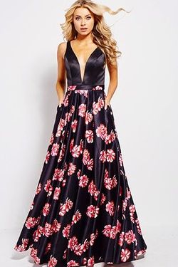 Style JVN60042 Jovani Black Tie Size 4 Prom Tall Height Ball gown on Queenly