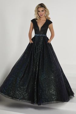 Style 46188 Tiffany Designs Black Size 14 Backless Floor Length Tall Height Emerald Ball gown on Queenly