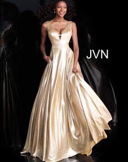 Style JVN66900 Jovani Gold Size 2 Prom Shiny Floor Length Ball gown on Queenly