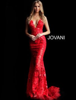 Style 60283 Jovani Red Size 0 Plunge Pageant Straight Dress on Queenly