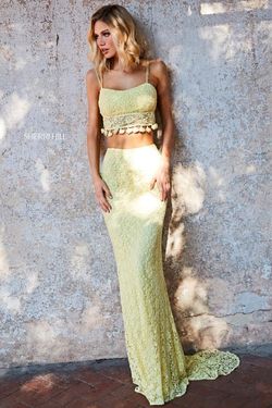 Style 52810 Sherri Hill Yellow Size 4 Floor Length Prom Tall Height Straight Dress on Queenly