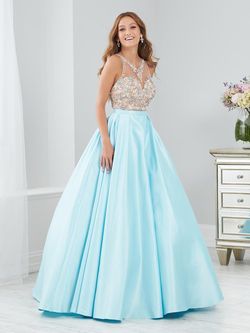 Style 46203 Tiffany Designs Blue Size 6 Pockets Beaded Top Tall Height Ball gown on Queenly