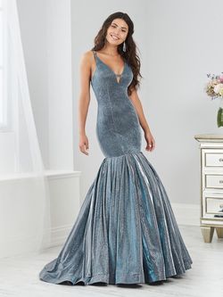 Style 46229 Tiffany Designs Blue Size 2 Prom Train Wedding Guest Mermaid Dress on Queenly