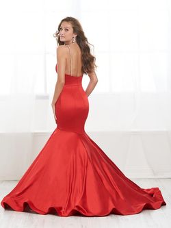 Style 16411 Tiffany Designs Red Size 12 Military Spaghetti Strap Train Tall Height Mermaid Dress on Queenly