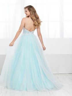 Style 16432 Tiffany Designs Blue Size 10 Wedding Guest Tall Height Prom Ball gown on Queenly