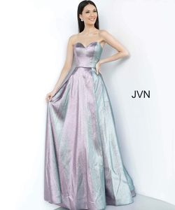 Style JVN3775 Jovani Silver Size 0 Floor Length Strapless Prom Tall Height Ball gown on Queenly