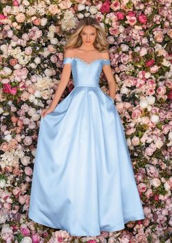 Style 8057 Clarisse Blue Size 10 Floor Length Bridgerton Prom Ball gown on Queenly