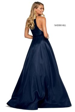 Style 53659 Sherri Hill Blue Size 00 Navy Black Tie Ball gown on Queenly