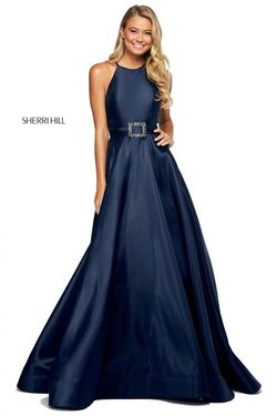 Style 53659 Sherri Hill Blue Size 00 Navy Black Tie Ball gown on Queenly