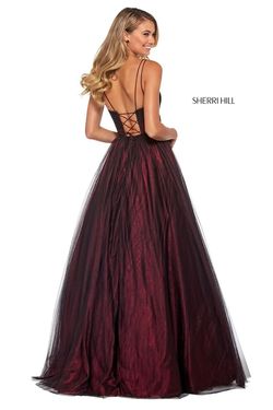 Style 53480 Sherri Hill Red Size 00 Pageant Burgundy Floor Length Ball gown on Queenly