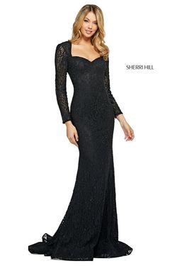 Style 53682 Sherri Hill Black Size 2 Tall Height Floor Length Straight Dress on Queenly