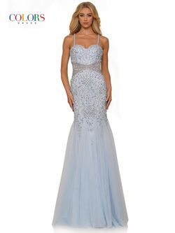 Style 2230 Colors Blue Size 10 Floor Length Mermaid Dress on Queenly