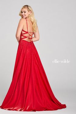 Style EW121001 Ellie Wilde Red Size 4 Corset Tall Height Silk Side slit Dress on Queenly