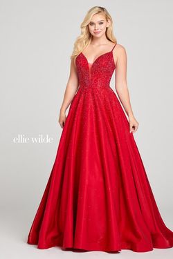 Style EW121005 Ellie Wilde Red Size 6 Pageant Satin Corset Ball gown on Queenly