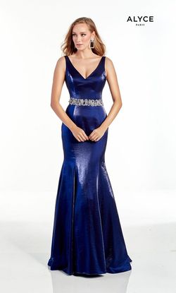 Style 1633 Alyce Paris Blue Size 8 Satin Navy Mermaid Dress on Queenly