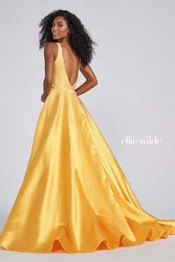 Style EW122021 Ellie Wilde Yellow Size 16 Pageant Shiny Floor Length Side slit Dress on Queenly