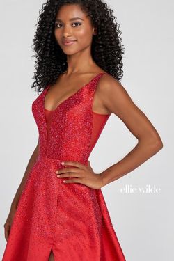 Style EW122021 Ellie Wilde Red Size 8 Floor Length V Neck A-line Side slit Dress on Queenly